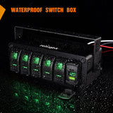 5Gang Aluminum ON/Off Rocker Switch Box w/ QC 3.0 Dual USB Charger Voltmeter Nilight