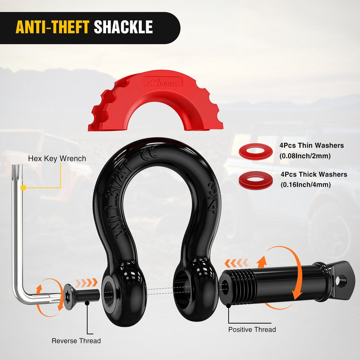 3 x 20 Inch Recovery Tow Strap Kit with 2Inch Hitch Receiver and 3/4Inch Anti-Theft D-Ring Shackles Nilight