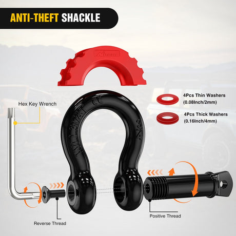 3 x 20 Inch Recovery Tow Strap Kit with 2Inch Hitch Receiver and 3/4Inch Anti-Theft D-Ring Shackles Nilight