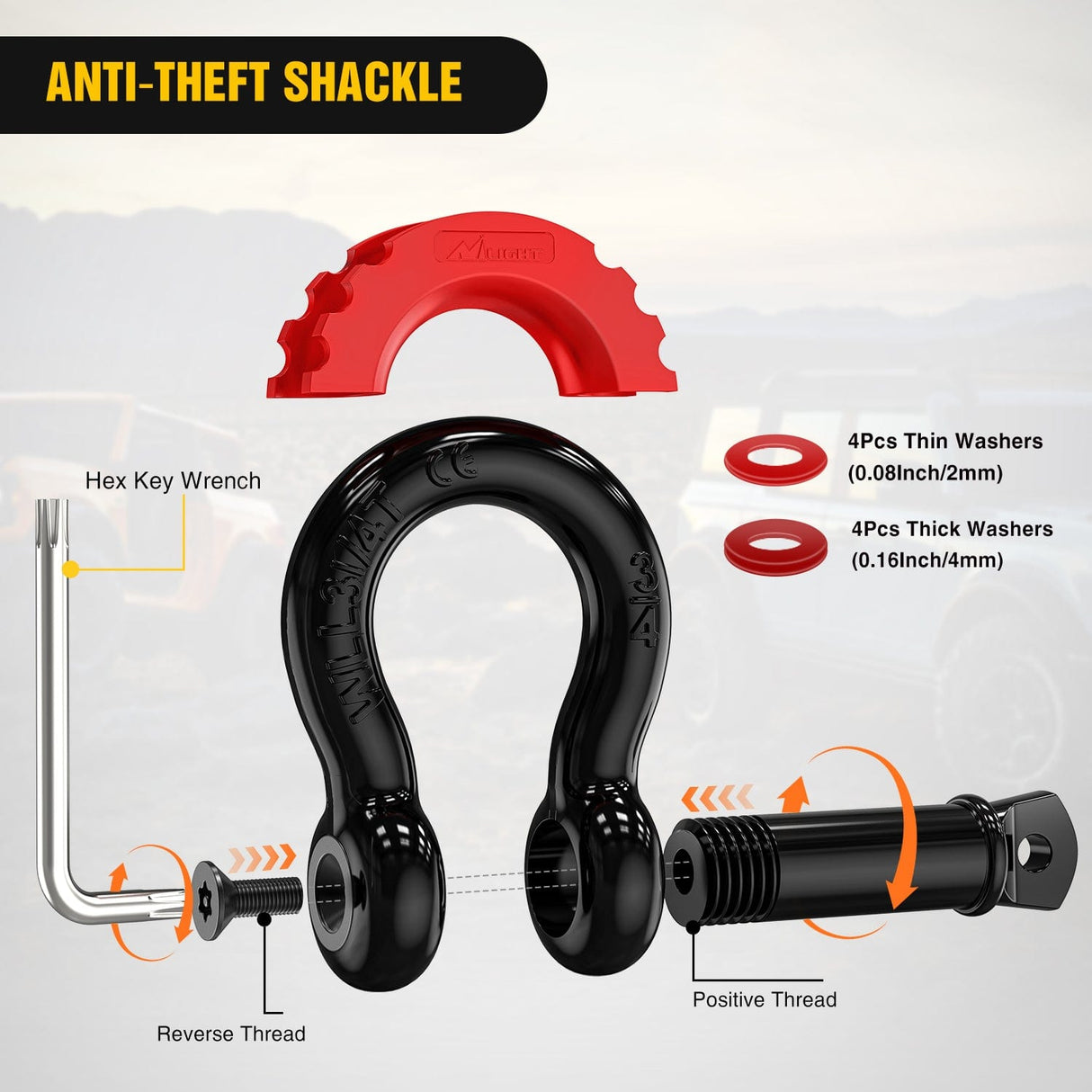 3 x 30Inch Recovery Tow Strap with Anti-Theft D-Ring Shackles Nilight