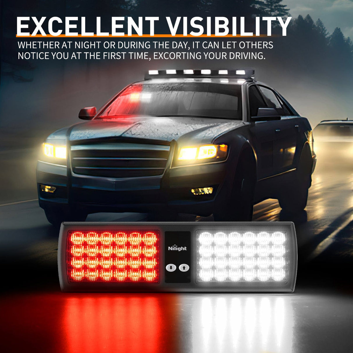 48 LED Red White Emergency Warning Strobe Lights Nilight