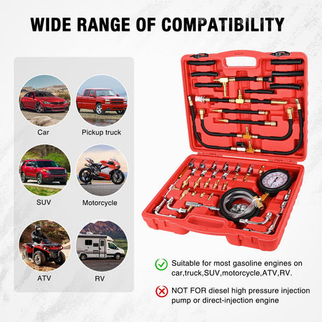 48 pcs 0-140 PSI Fuel PSI Fuel Injection Pump Pressure Gauge Petrol Engine Diagnostic Tester Kit Nilight