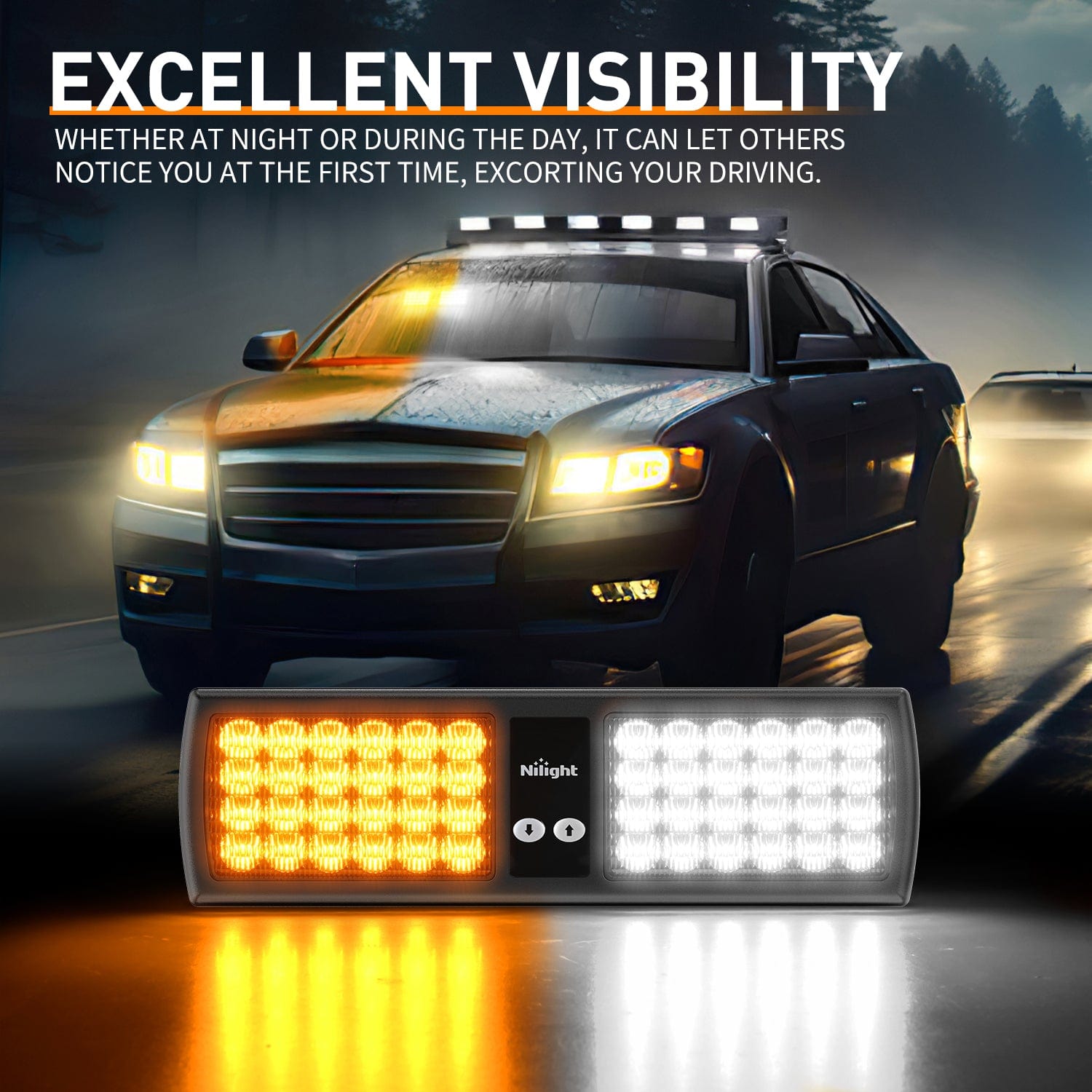 48 LED Amber White Emergency Warning Strobe Lights Nilight