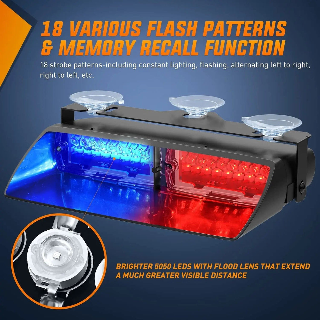 8 Inch 16 Leds Windshield Hazard Blue Red Strobe Light Nilight