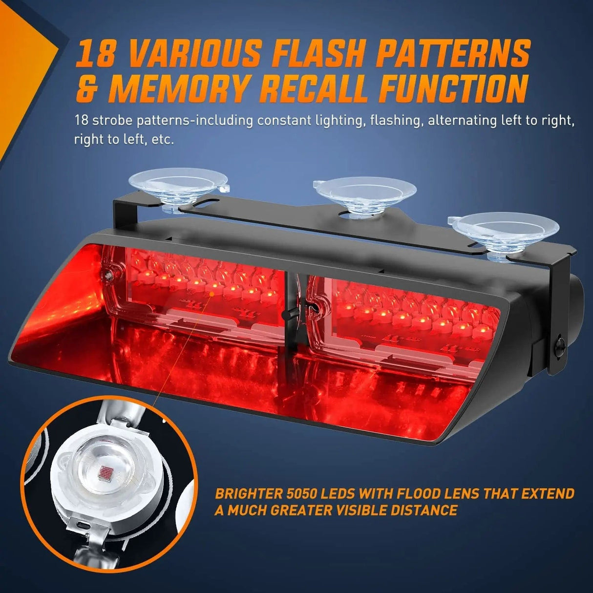 8 Inch 16 Leds Windshield Hazard Red Strobe Light Nilight