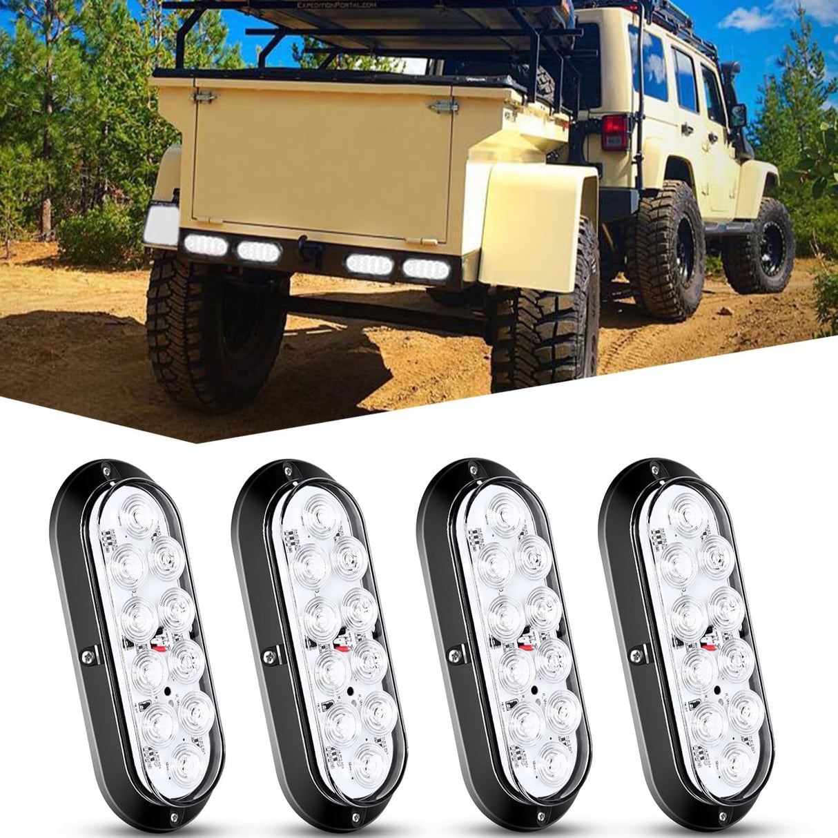 6 Inch Oval White Upgrade LED Trailer Tail Lights (4PCS) Nilight