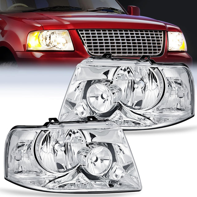 2003-2006 Ford Expedition Headlight Assembly Chrome Housing Clear Reflector Clear Lens Nilight