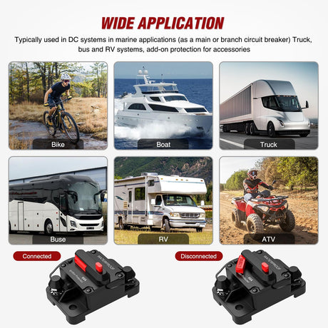 60A Circuit Breaker Resettable 12-48V DC Manual Reset w/Copper Wire Lugs Surface Mount Overload Protection Nilight