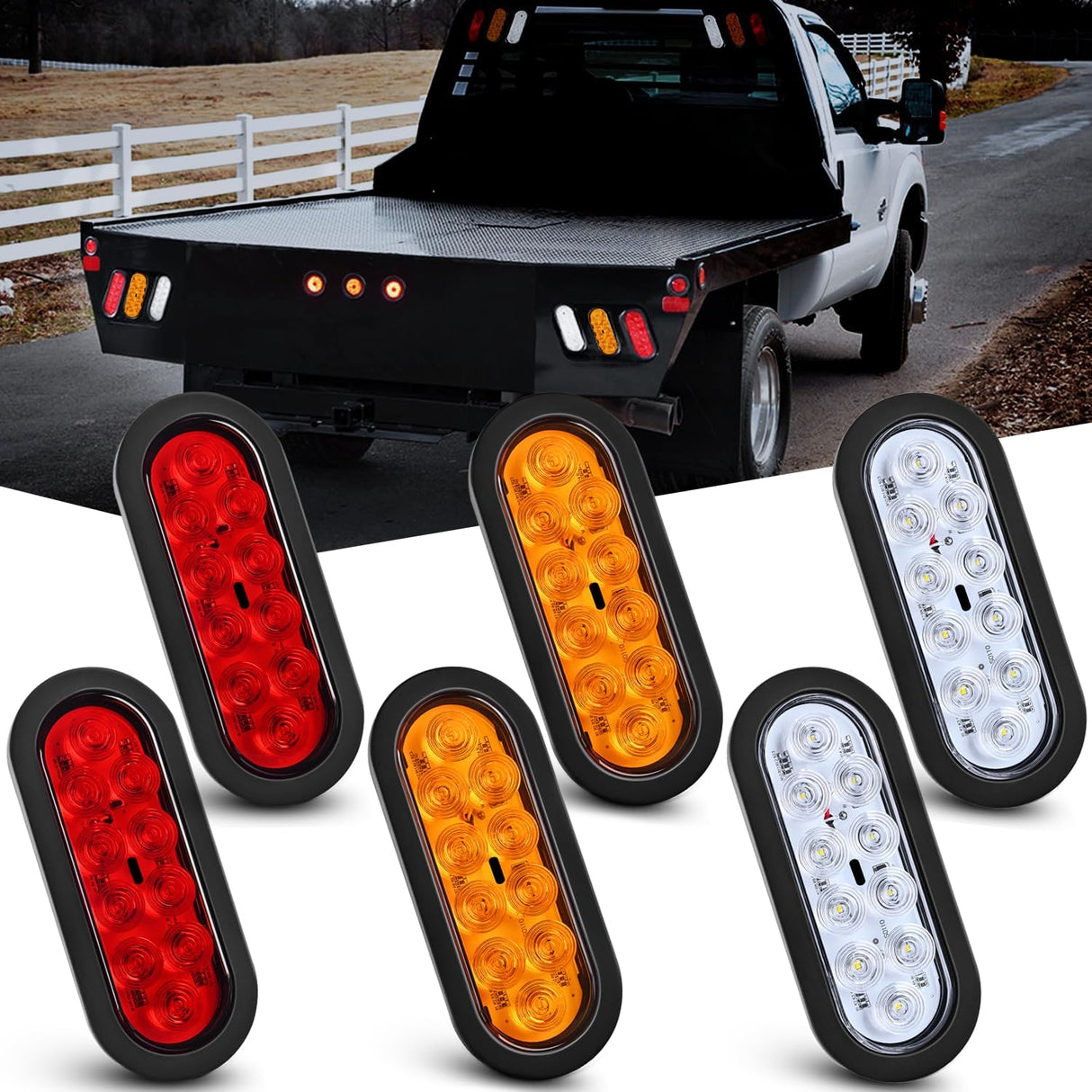 6 Inch Oval Red Amber White LED Trailer Tail Lights (6 Pcs) Nilight