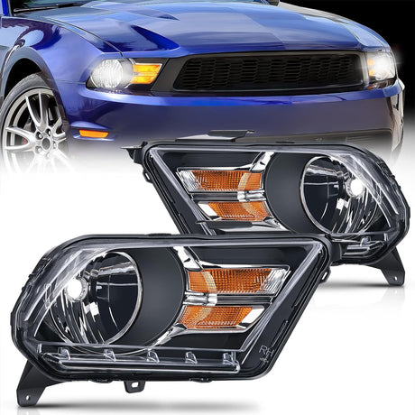 Headlight Assembly Black Housing Amber Reflector Upgraded Clear Lens For 2010 2011 2012 2013 2014 Ford Mustang Nilight