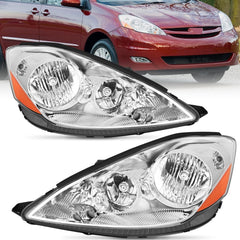 2006-2010 Toyota Sienna Headlight Assembly Chrome Housing Amber Reflector Clear Lens