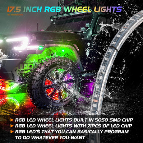 17.5 Inch LED Wheel Ring Lights Double Row RGB APP Remote Control 4Pcs Nilight