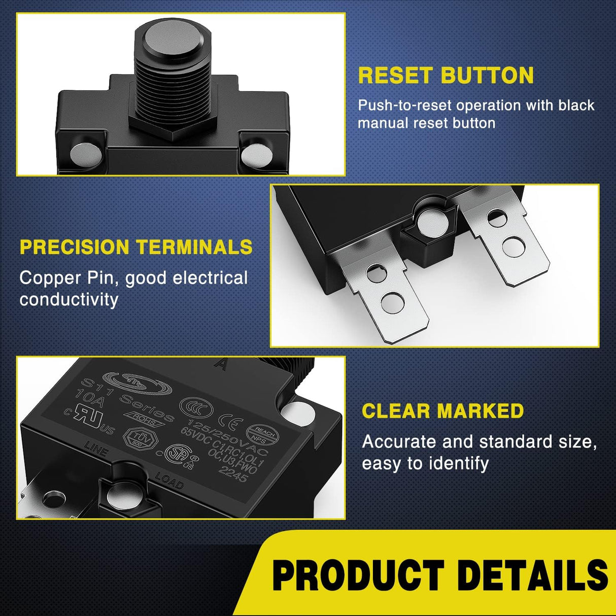 5Pcs 10Amp Terminals Circuit Breaker Nilight