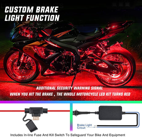 Motorcycle RGB APP Remote Control LED Strip Lights 12PCS Nilight