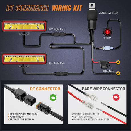 6.5 Inch 30W 3250LM Spot LED Light Bars (Pair) | 16AWG DT Wire Nilight