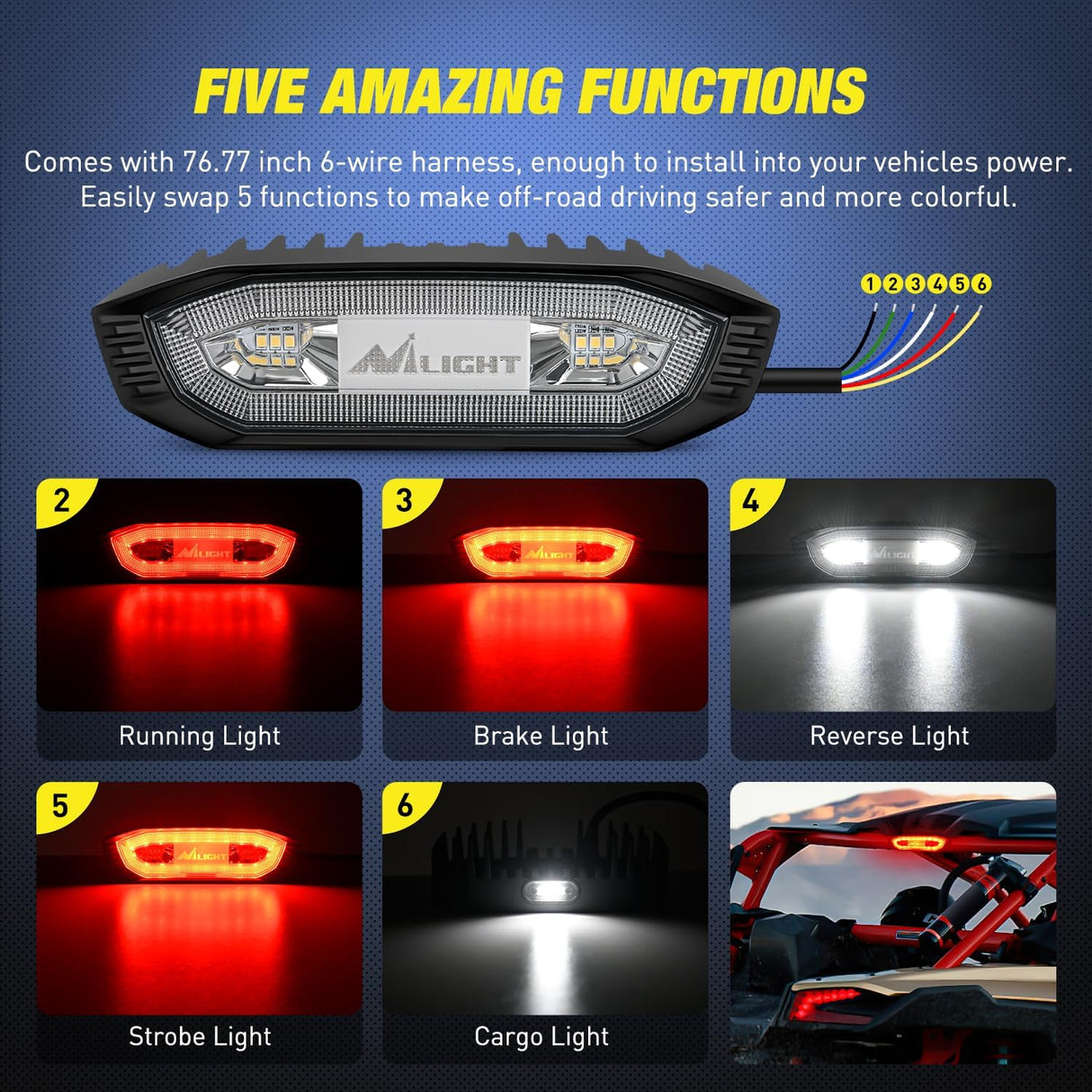 LED Chase Brake Light Universal 1.75in-2.0in Roll Bar Mount Nilight