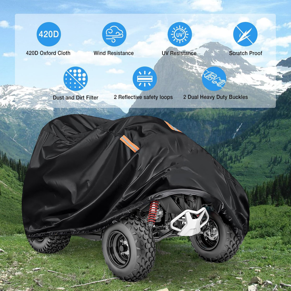 ATV Cover Waterproof 420D Heavy Duty Ripstop Material Black Protects 4 Wheeler from Snow Rain All Season All Weather UV Protection Fits up to 82 Inch Nilight