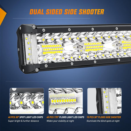 12 Inch 270W Side Shooter Triple Row Spot/Flood LED Light Bars Nilight