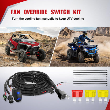 16AWG ATV UTV Fan Override Switch Kit with Relay LED Blue Light 5PIN Rocker Switch Nilight