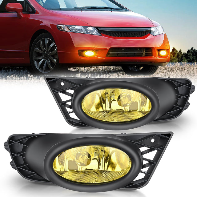 2009-2011 Honda Civic Sedan Fog Light Assembly Amber Lens H11 12V 55W Bulbs Nilight