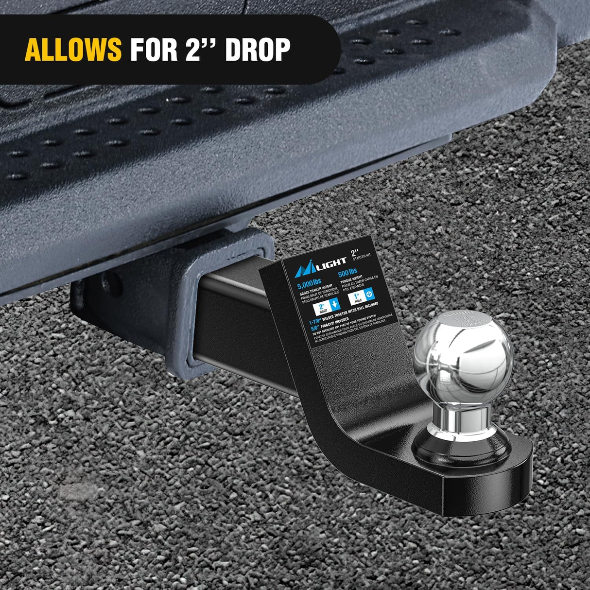 Fusion Trailer Hitch Mount with 1-7/8 Inch Trailer Ball 5/8 Inch Hitch Pin Clip 2 Inch Drop Nilight