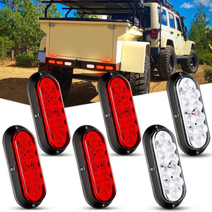 6 Inch Oval Red White Upgrade LED Trailer Tail Lights (6PCS) Nilight