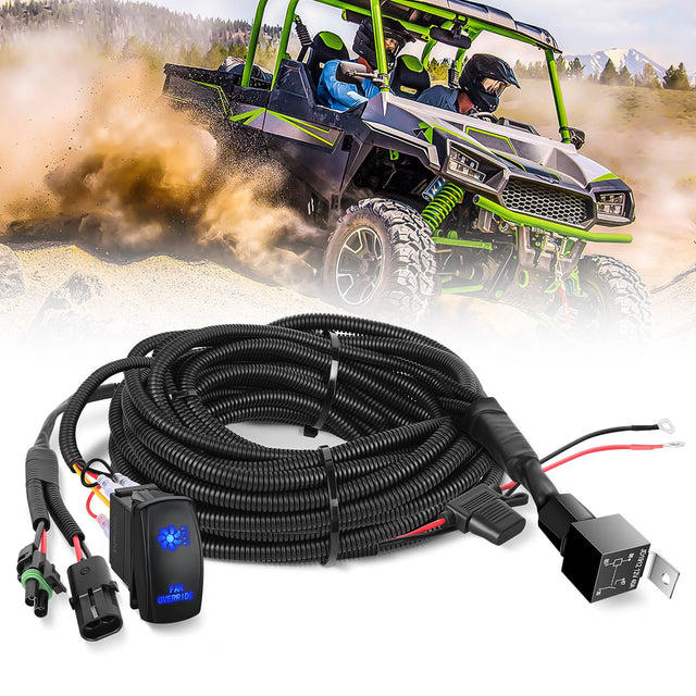 16AWG ATV UTV Fan Override Switch Kit with Relay LED Blue Light 5PIN Rocker Switch Nilight