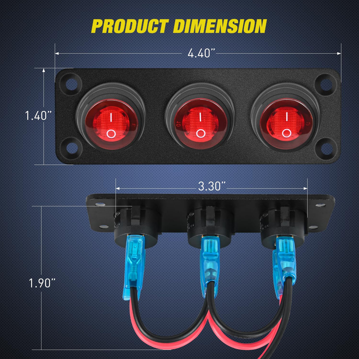 3Gang 3Pin Pre-wired Toggle Switch Panel Red Nilight