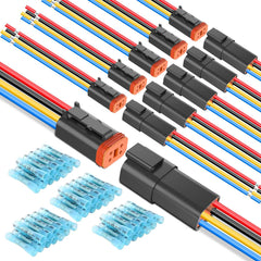 4 Pin DT Connectors 16AWG 6 Kits Male and Female Electrical Connector Waterproof Plug and Play w/Heat Shrink Butt Terminals