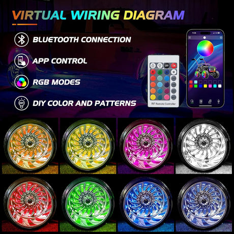 15.5 Inch LED Wheel Ring Lights Single Row RGB APP Remote Control 4Pcs Nilight