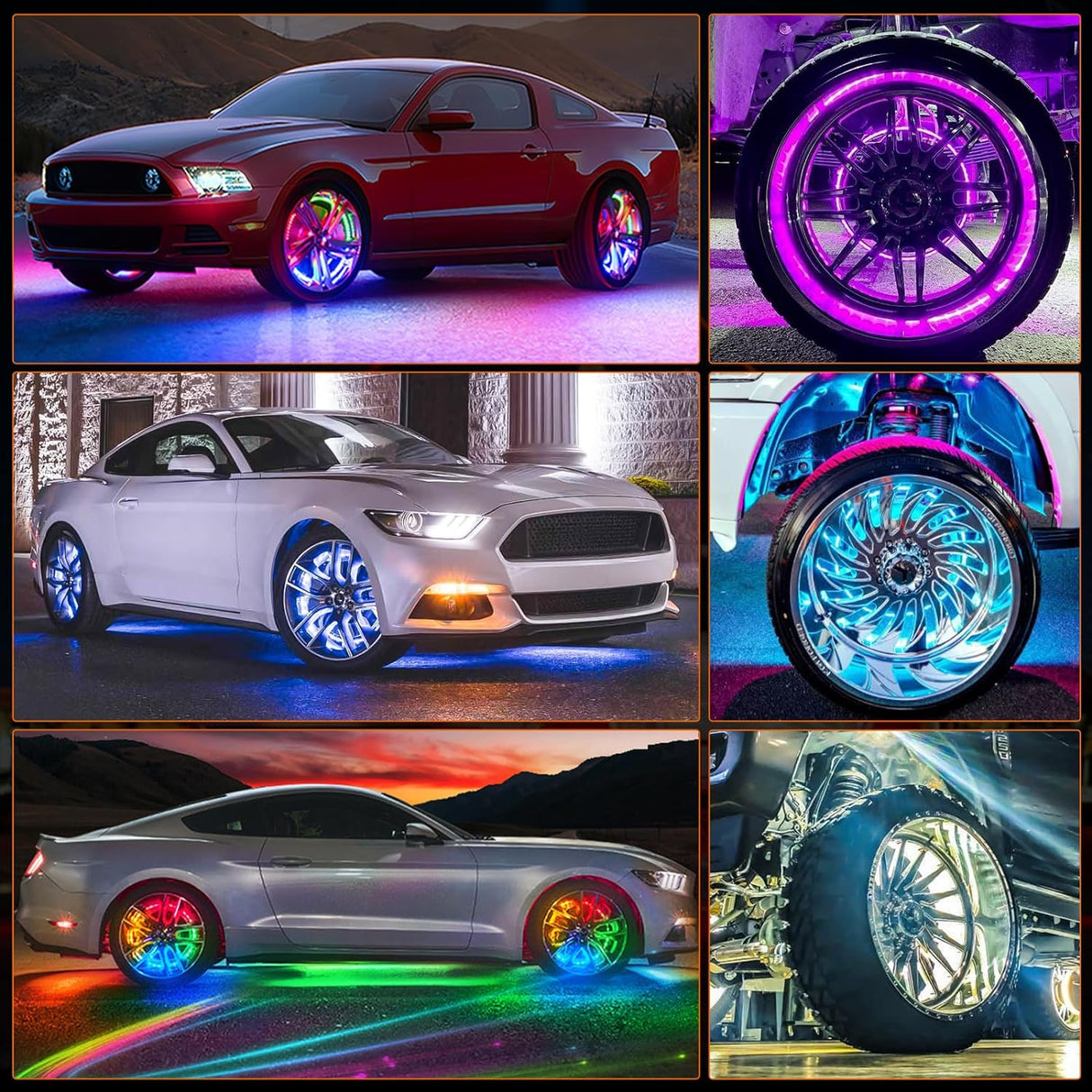 15.5 Inch LED Wheel Ring Lights Double Row RGB APP Remote Control 4Pcs Nilight