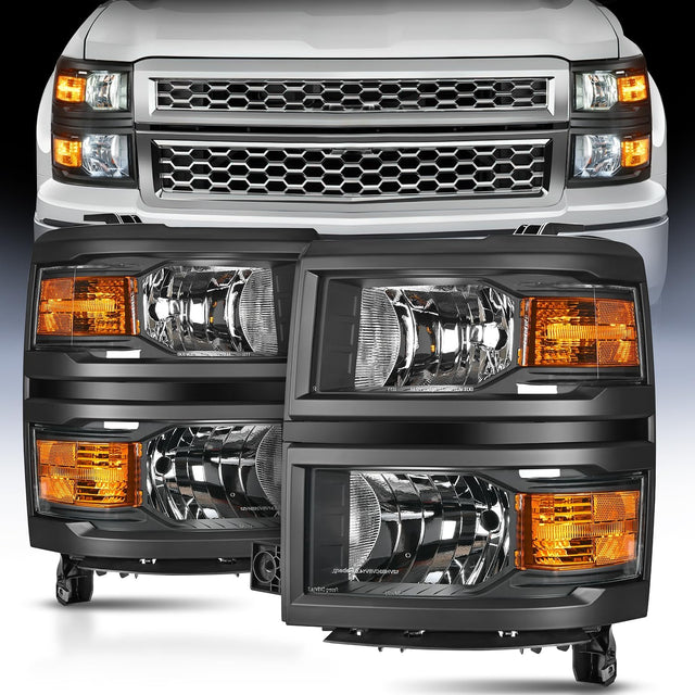 2014 2015 Chevy Silverado 1500 Headlight Assembly Black Housing Amber Reflector Nilight