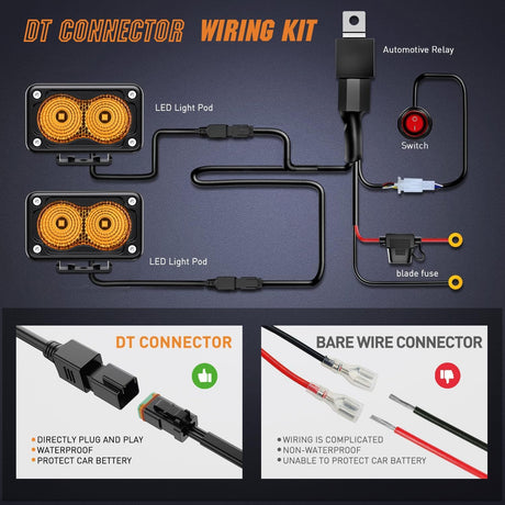 3 Inch 1070LM Amber DRL Flood LED Pods (Pair) | 18AWG DT Wire Nilight