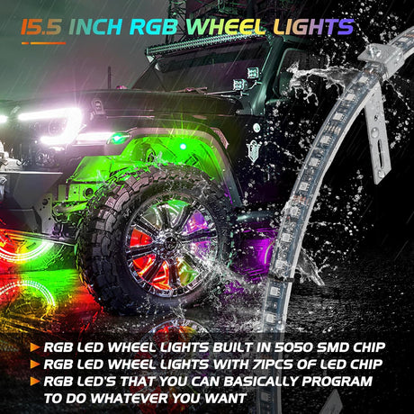 15.5 Inch LED Wheel Ring Lights Single Row RGB APP Remote Control 4Pcs Nilight