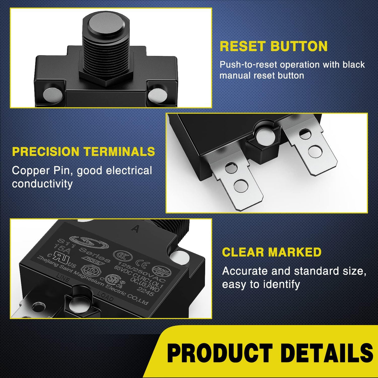 5Pcs 15Amp Terminals Circuit Breaker Nilight