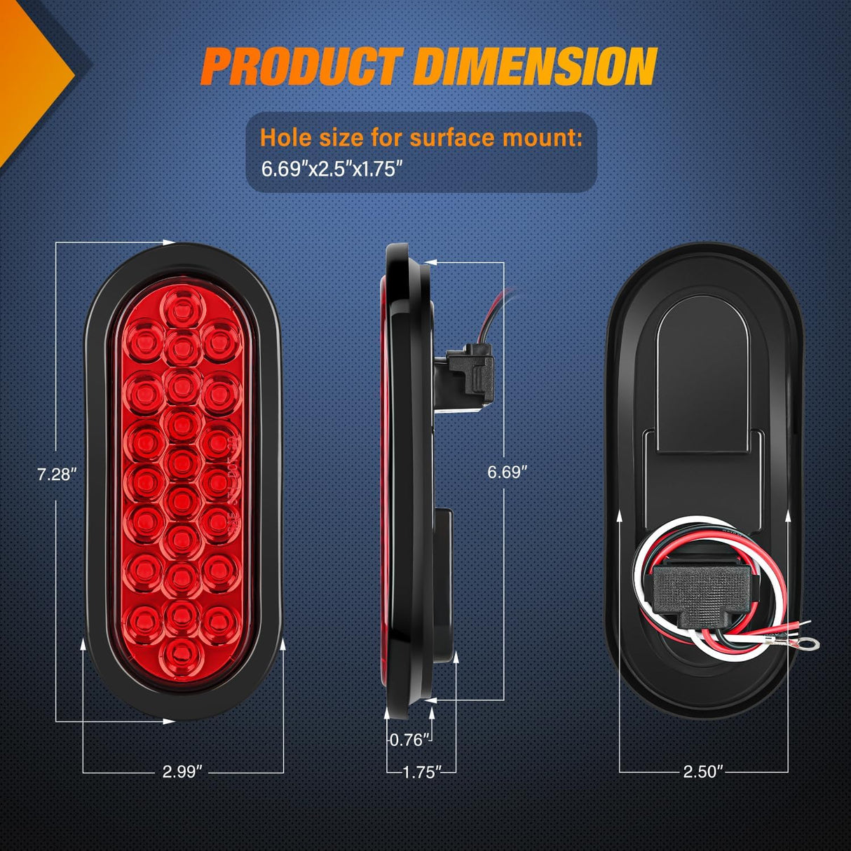 6 Inch Oval Red 24Leds Trailer Tail Lights (Pair) Nilight