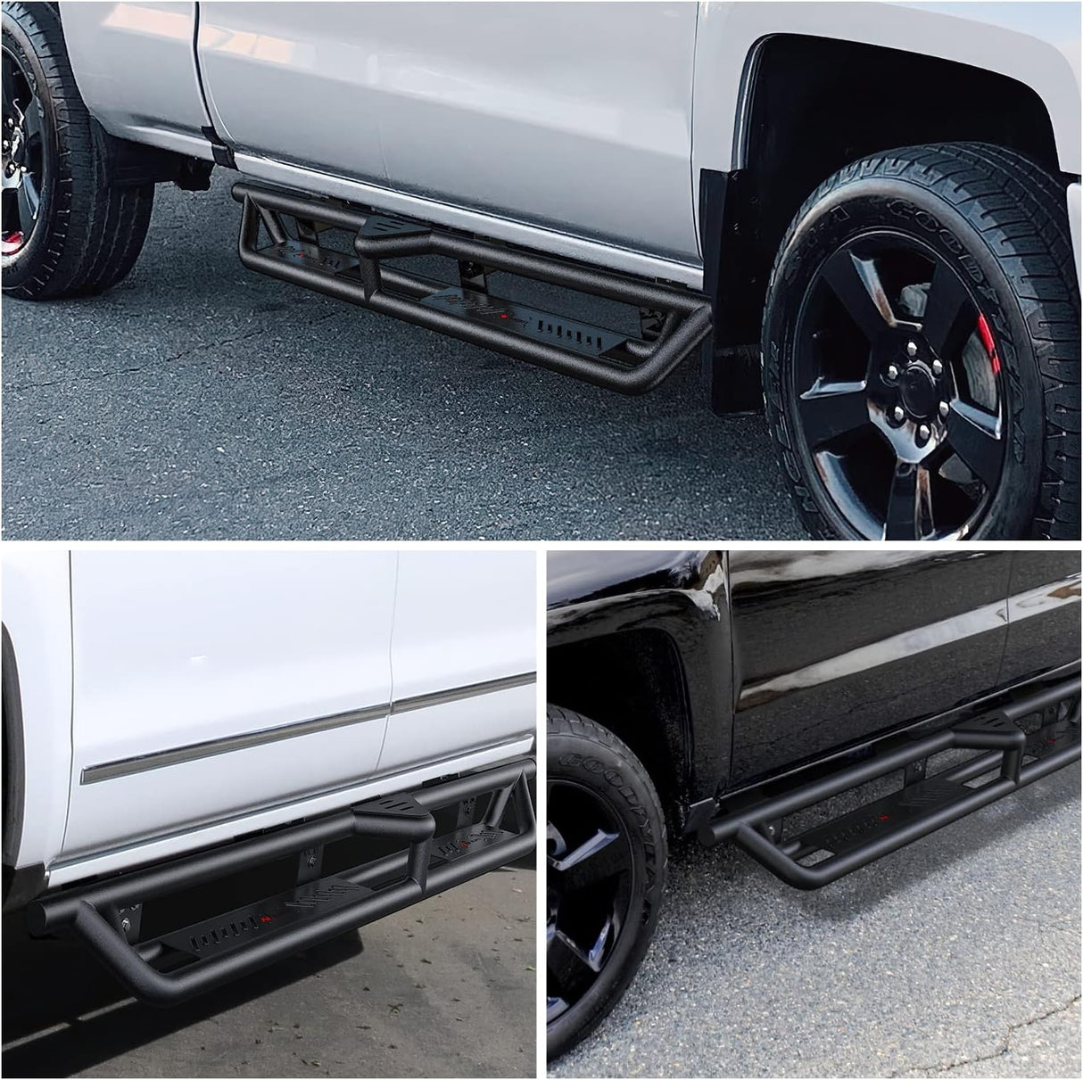 2007-2018 Chevy Silverado/GMC Sierra 1500 | 2007-2019 Chevy Silverado/GMC Sierra 2500HD 3500HD Extended Running Boards Dual-Stage Textured Powder Coated Side Step Nerf Bars Running Boards Nilight