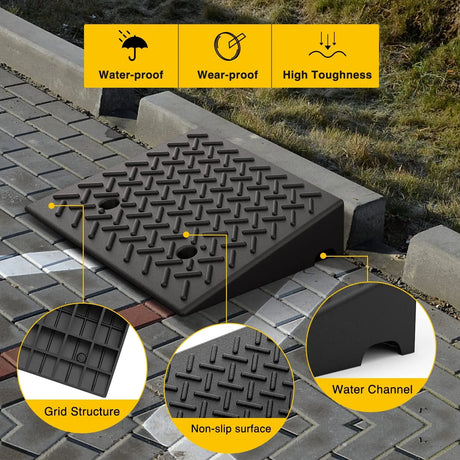 5" Rise Height Rubber Curb Ramps 7000lbs Load Capacity (Pair) Nilight