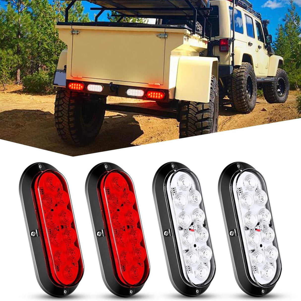 6 Inch Oval Red White Upgrade LED Trailer Tail Lights (4PCS) Nilight