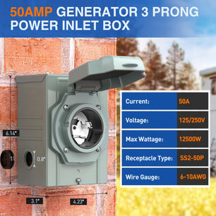 50 Amp 3 Prong Generator Power Inlet Box Nilight