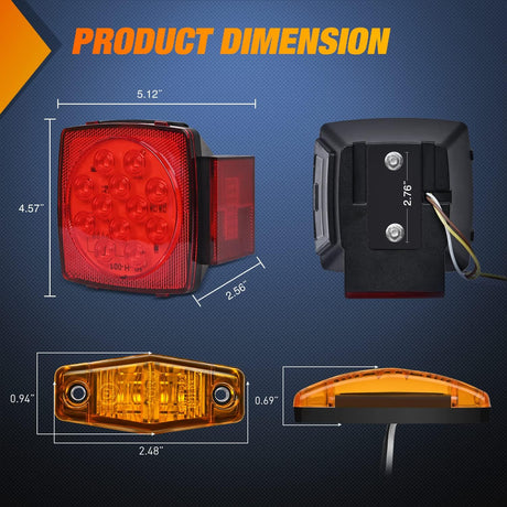 LED Trailer Light Kit Square Stop Turn Tail Light Red Amber Side Marker Light Third Brake ID Light Bar Nilight