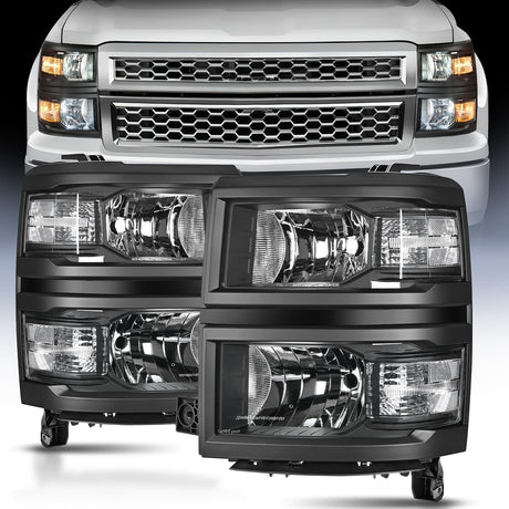 2014 2015 Chevy Silverado 1500 Headlight Assembly Black Housing Clear Reflector Nilight