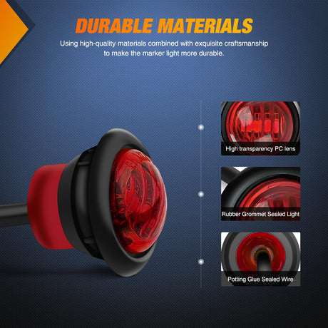 3/4 inch Red Round LED Marker Lights 3 Connectors (10 Pcs) Nilight