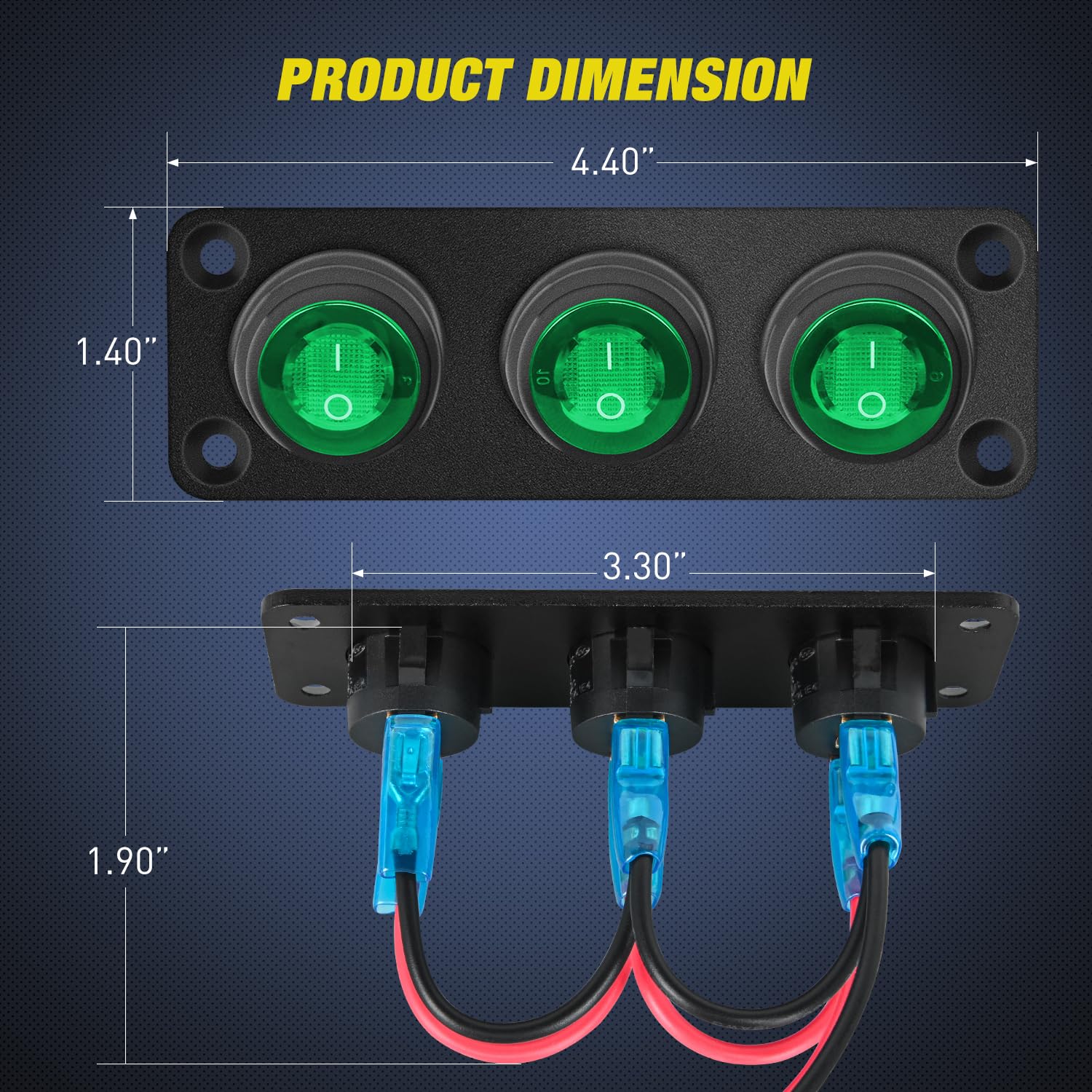 3Gang 3Pin Pre-wired Toggle Switch Panel Green Nilight