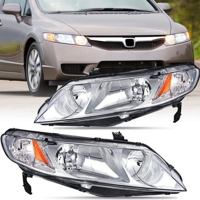 2006-2011 Honda Civic Headlight Assembly Chrome Case Amber Reflector Nilight