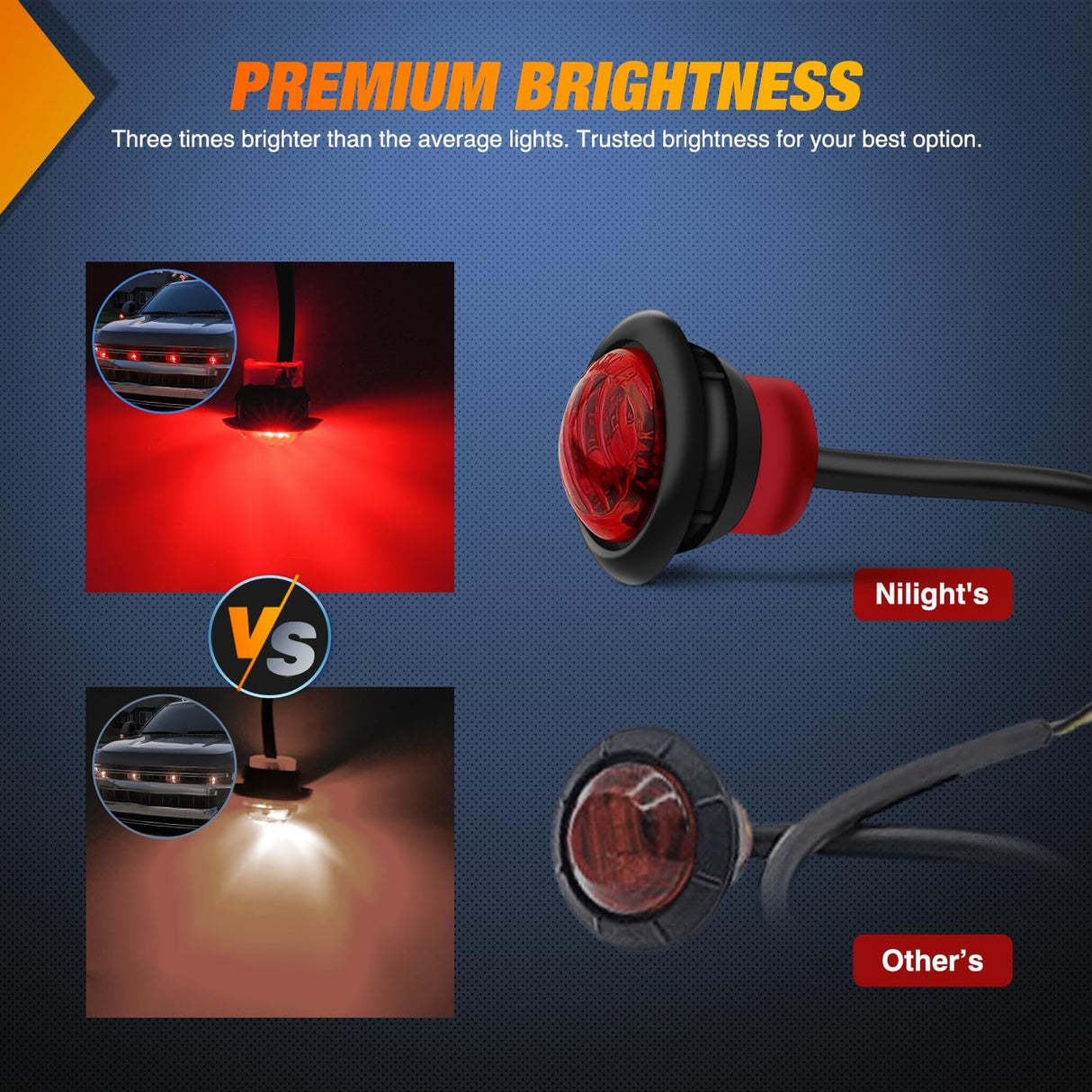 3/4 inch Red Round LED Marker Lights 3 Connectors (10 Pcs) Nilight