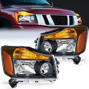 Headlight Assembly Headlight Assembly Black Case Amber Reflector 2004-2015 Titan 2005-2007 Armada 2004 Pathfinder Armada (Pair)