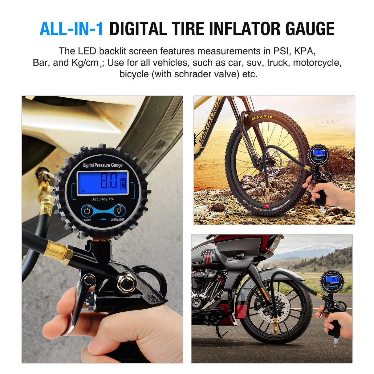 Digital Tire Inflator Pressure Gauge 250PSI Nilight