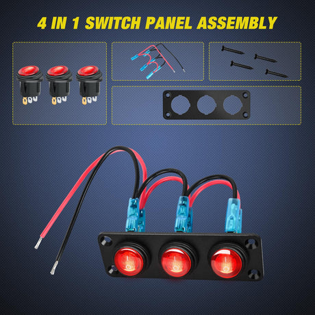 3Gang 3Pin Pre-wired Toggle Switch Panel Red Nilight