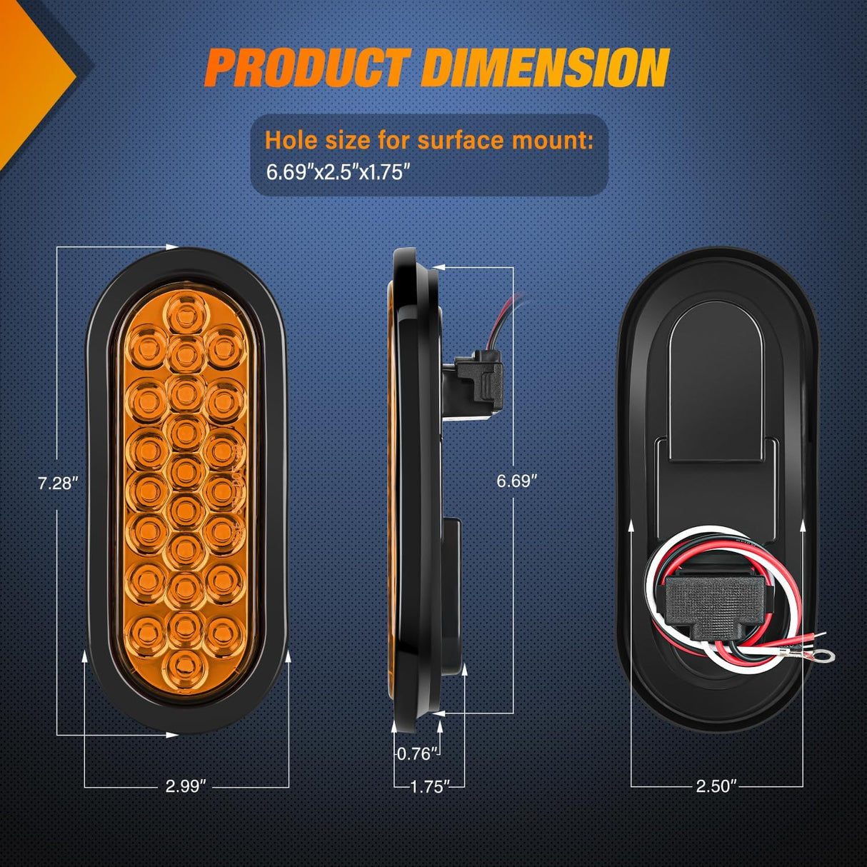 6 Inch Oval Amber 24Leds Trailer Tail Lights (Pair) Nilight